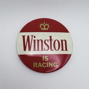 Vintage Winston Is Racing Cigarettes Advertising Pinback Button Tobacco Promo